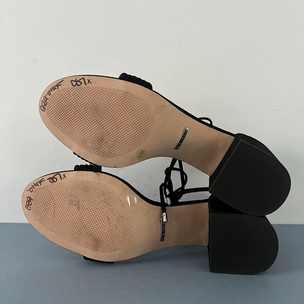 Gianni Bini Rhiaann Dress Sandals‎ Ankle Tie Black Suede Block Heels